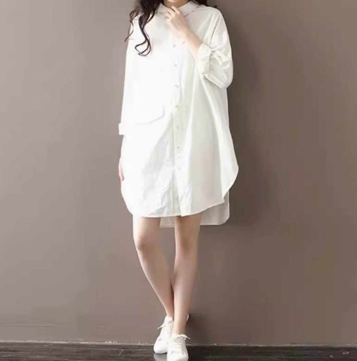 AD2023 23AW ビッグラウンドカラーシャツワンピース ブラウス 白 丸襟 