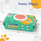 SUNNY DOGGY ペット ウェットティッシュ 厚手 大判サイズ 80枚×6個 犬 ボディシート 足拭きシート 耳・目の周り 全身清潔用 猫 ペット用 なめても安心 ノンアルコール 無香料