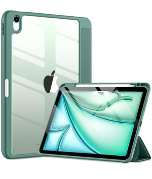 【在庫処分】Maledan 対応iPad Air 11インチ ケース(M3/2025)- 対応iPad air 第7世代 ケース 2025革新 PC 全透明 Pencil収納可能 DIY透明カバー 薄型 衝撃吸収 ワイヤレス充電対応 三つ折スタンド パイングリーン
