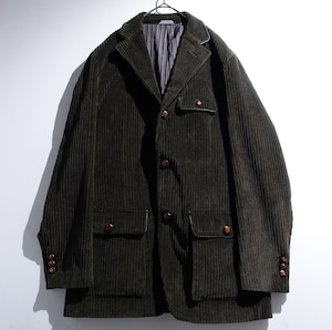 EURO Moss Green Leather Hiping Design Corduroy Jacket