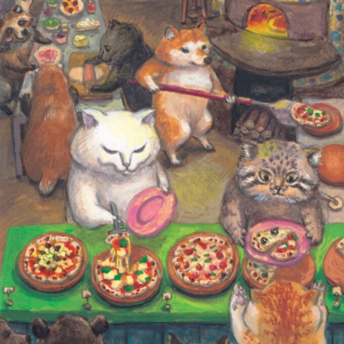 113. カマノレイコ 猫ポストカード「ピザ屋さん」 | PAY ID
