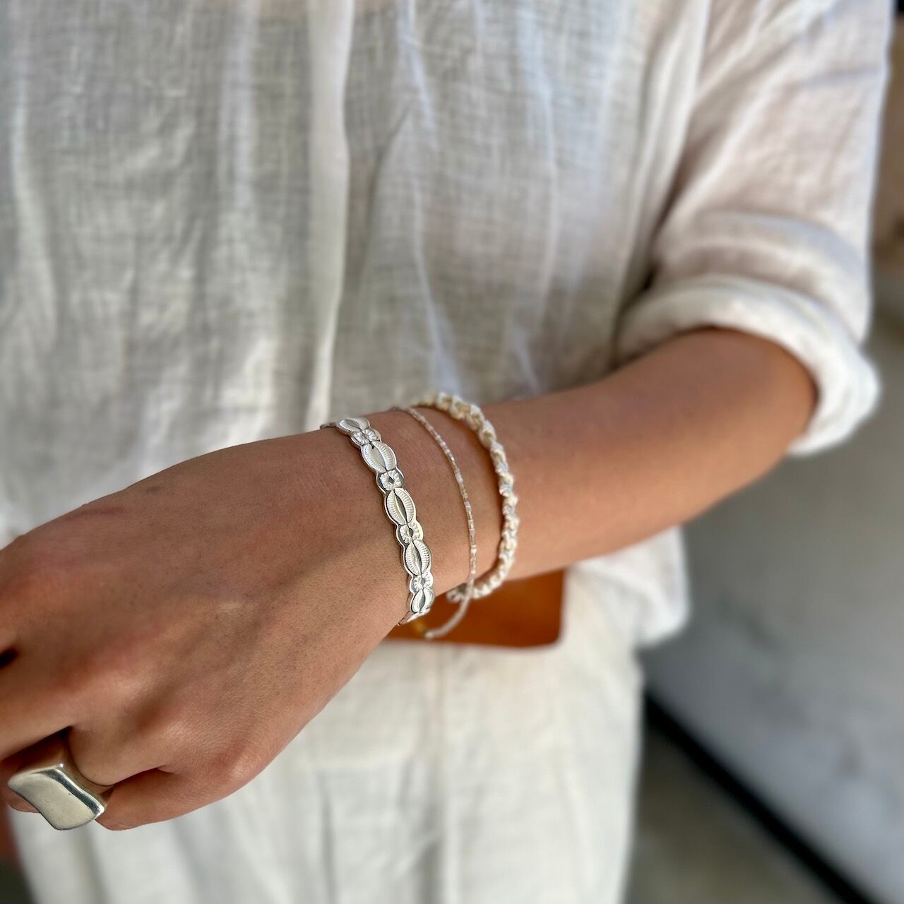 Flower & Leaf Silver Bangle | Aonoha by Crony Club