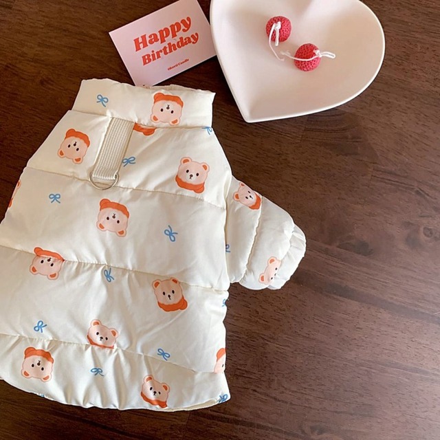 【ワンカラー】クマさんプリントのホワイトダウンジャケット d1619