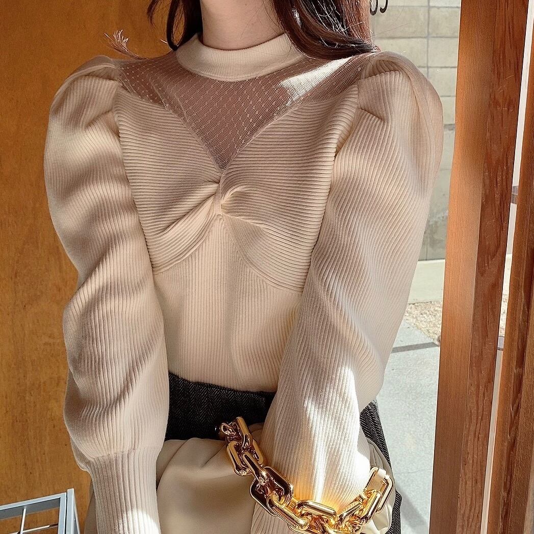 Dot sheer puff knit / ivory (1月上旬〜中旬頃発送予定)