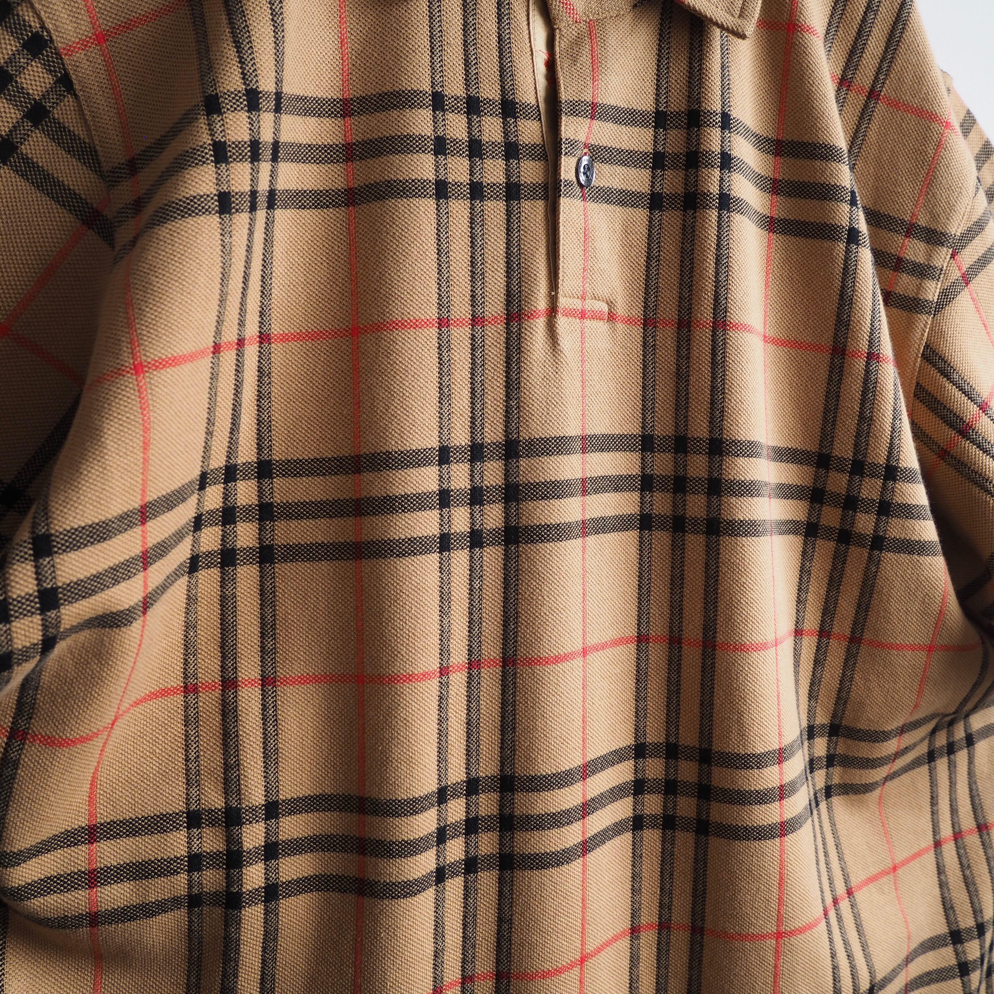 1990s ” Old BURBERRY ” Nova check Camel color vintage cotton polo shirt