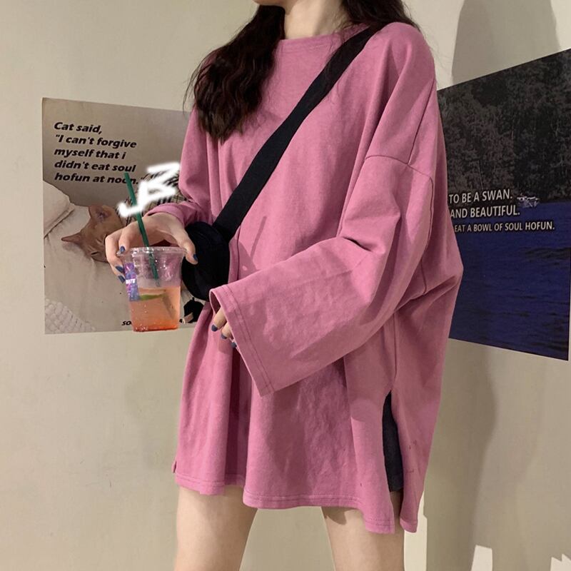 スプリングオータムルーズスタイルTシャツ 薄手トップス ロング かわいい 春物 秋物 試着室45345709088