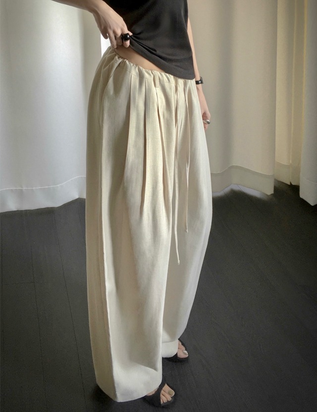 【新作5％OFF・3日間】Linen 3-Pintuck Wide Pants_3colors