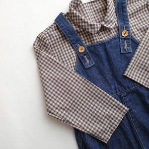 【 order 】gingham check round  collar shirt ( 90 - 140 size )