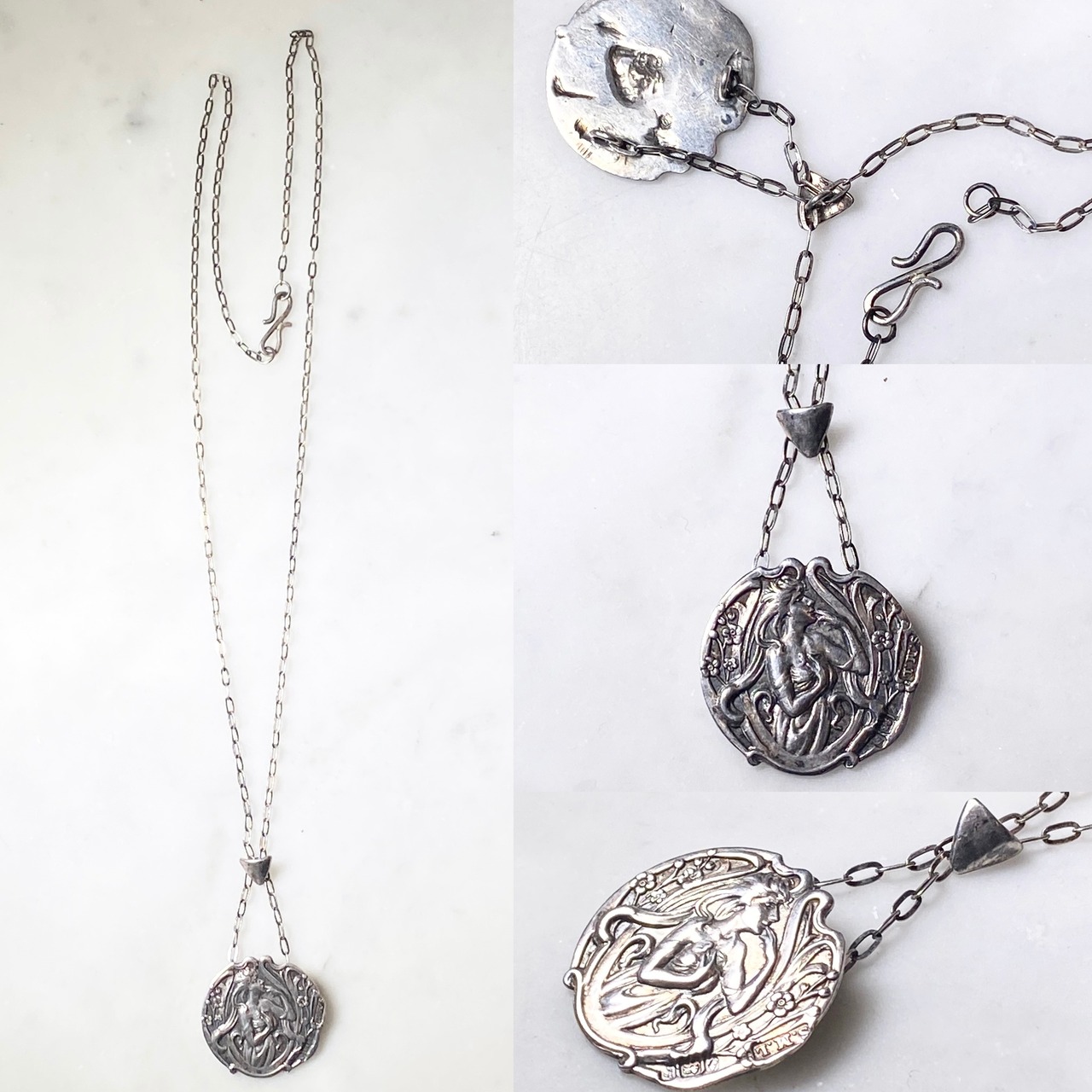 antique art-nouveau silver pendant necklace