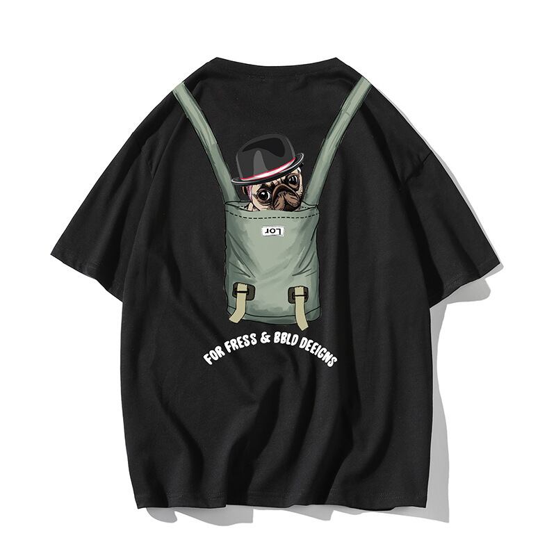 Road Vintage Summereseクリエイティブワイルドストラップドッグプリント半袖メンズトレンディラウンドネックTシャツ-Alibaba ショート ハーフスリーブ サマー 夏物 Oネック ビンテージ hip6-161161739455468