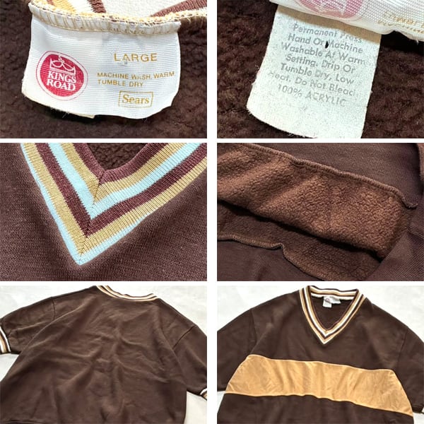 1点物◇SEARSビンテージ70s半袖Vネック茶スウェット古着メンズML
