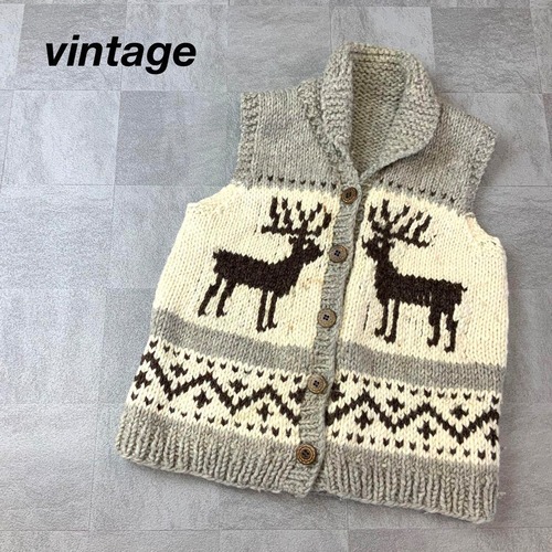 vintage カウチンニット セーター ベスト ローゲージ
