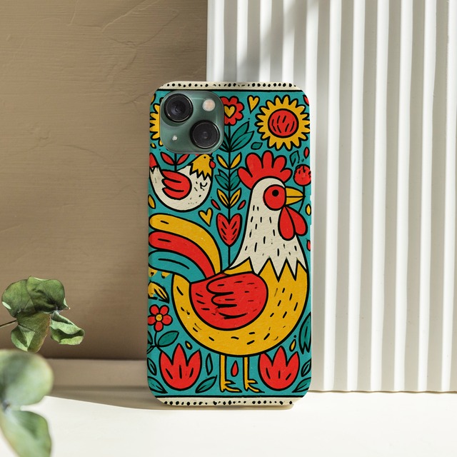 受注生産 iPhoneケース 鳥と花のサイケ民芸柄｜鳥モチーフ PSYF030C