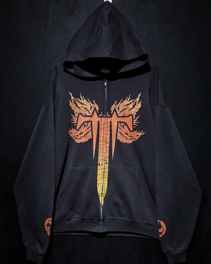 【WEAPON VINTAGE】"TRIVIUM" Print Design Loose Zip Up Hoodie