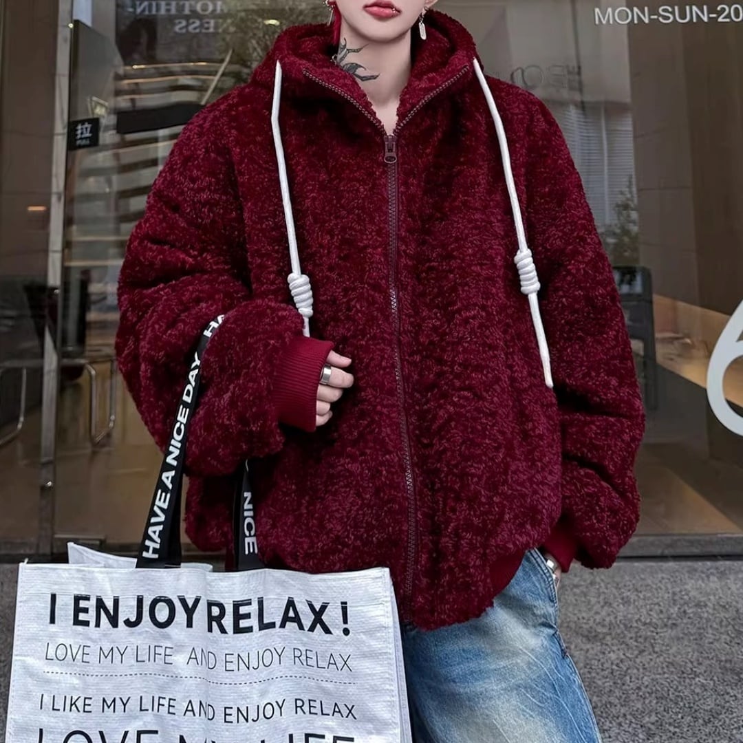 ロープコード付き ブークレボアフルジップフーディーブルゾン 2カラー D12139