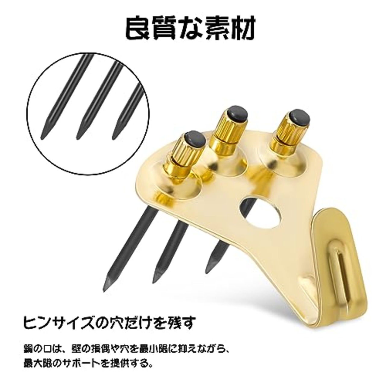 girldate 壁掛けフック(10個入り)釘付き 安全荷重34kg 多機能フック 石膏ボード 壁傷付けない 錆びにくい 落下防止 絵画 額縁 時計 服掛け用(ゴールド)