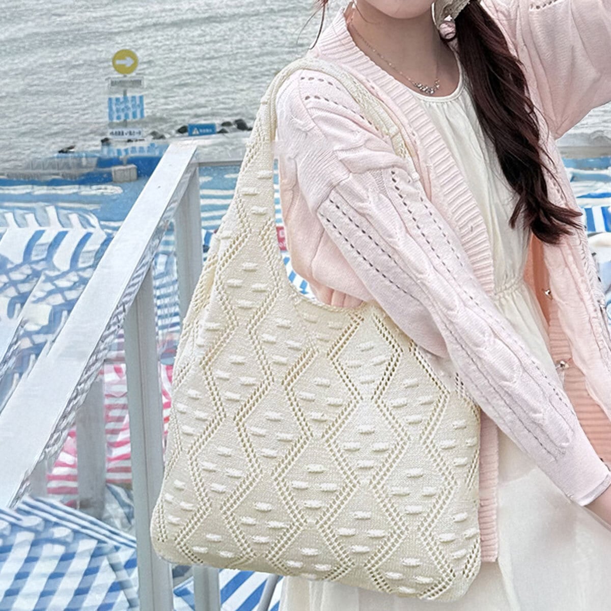 トートバッグ ニット 折りたたみ レディース 韓国 バッグ A4 大容量 通勤 通学 大人 カジュアル おしゃれ エコバッグ 編みバッグ サブバッグ 大きめ 軽量 大人可愛い 大人女子