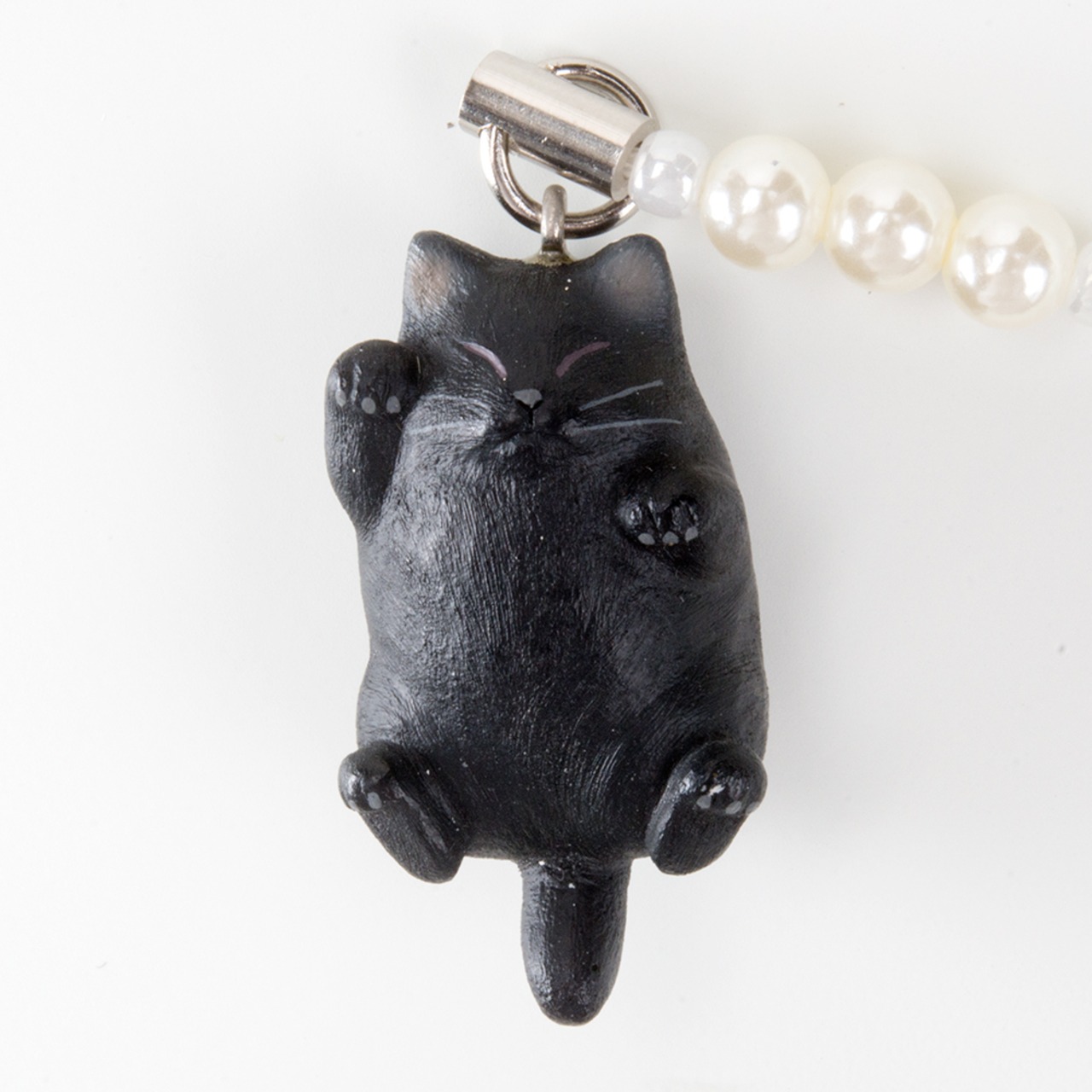 ペットラバーズ 猫どん でぶ猫 黒 ビーズ ストラップ N-2305