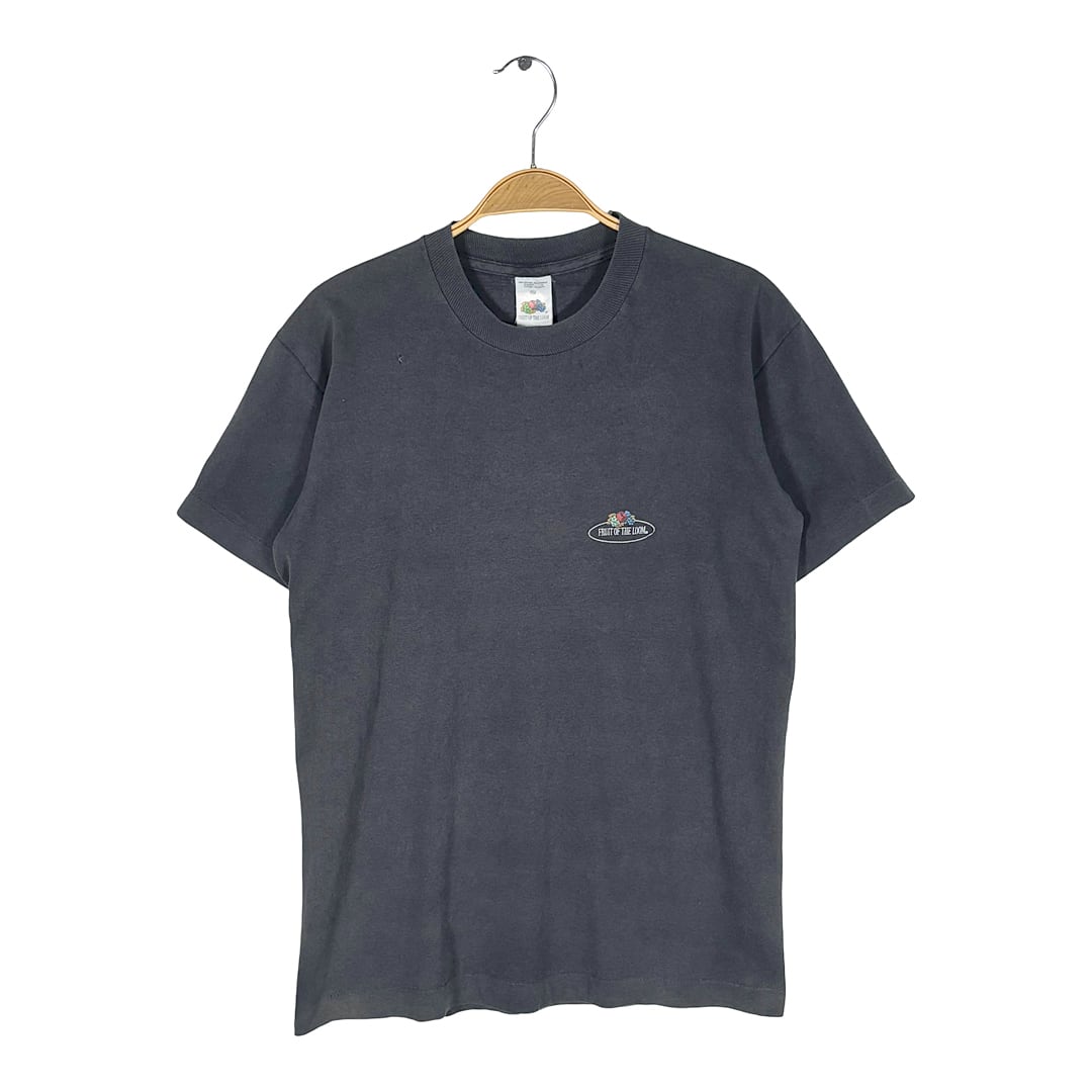 90s フルーツオブザルーム カナダ製 ヴィンテージ Tシャツ ワンポイントロゴ ブラック シングルステッチ FRUIT OF THE LOOM サイズS BZ0699