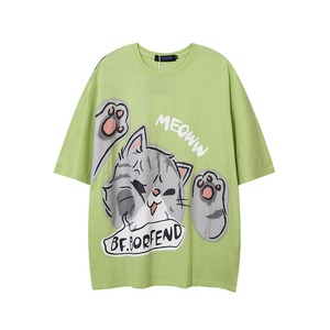【トップス】キュート猫図柄カジュアル通学ファッション半袖ペアルックTシャツ 221484671