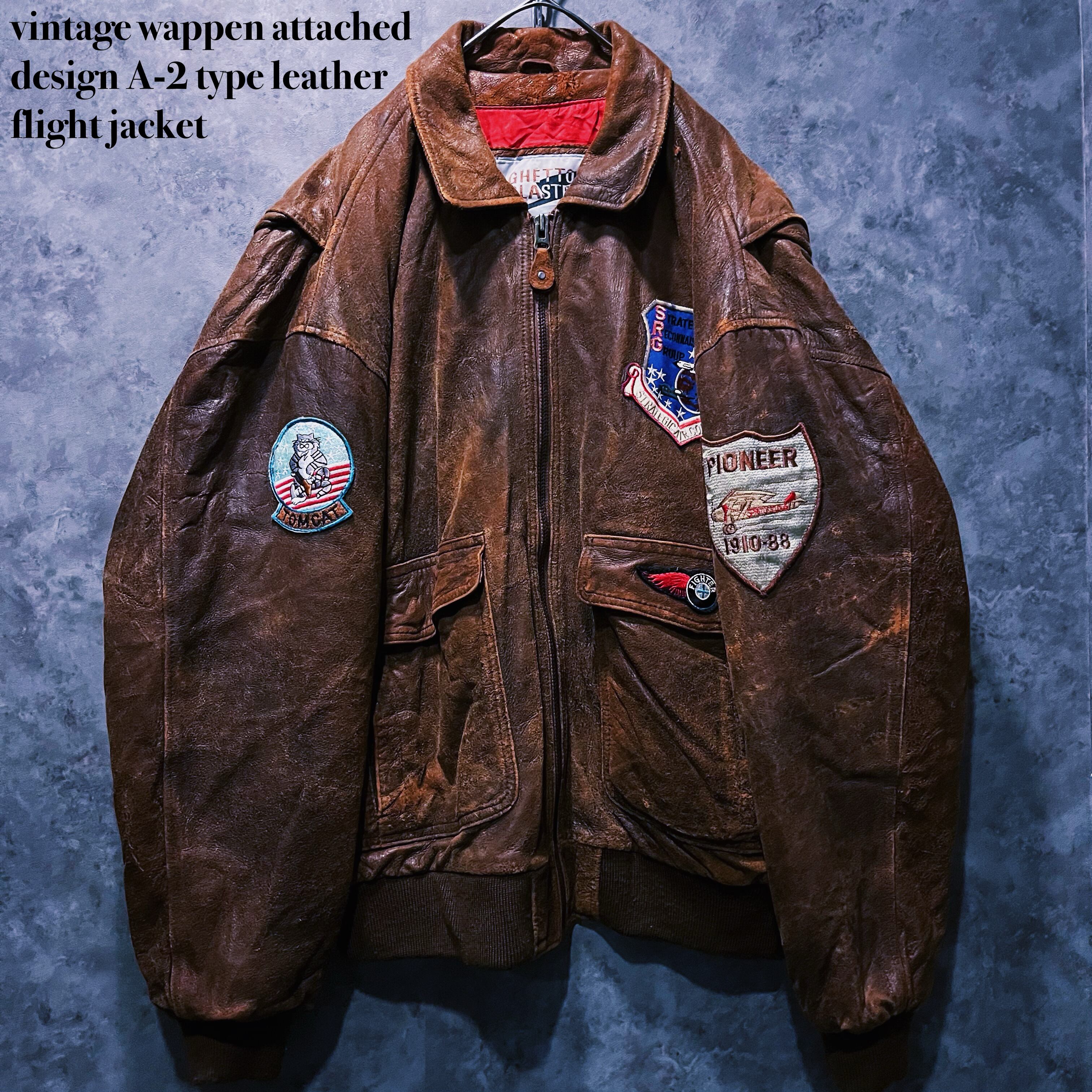 【doppio】vintage wappen attached design A-2 type leather flight jacket