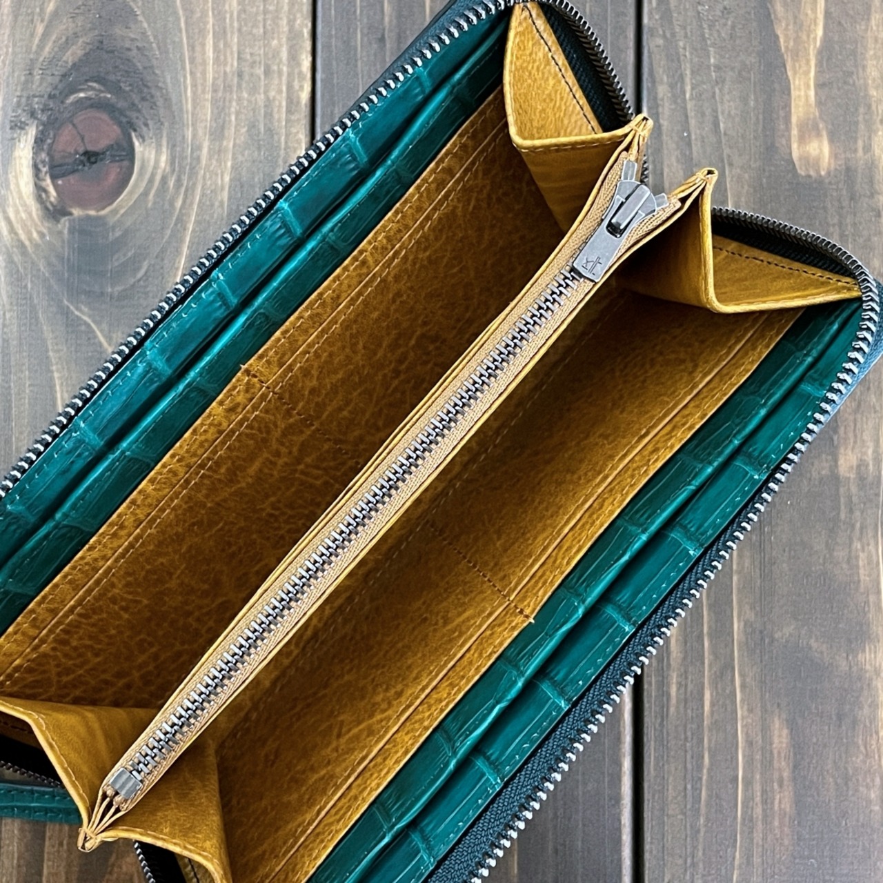 クロコダイル 長財布 アンティーク グリーン