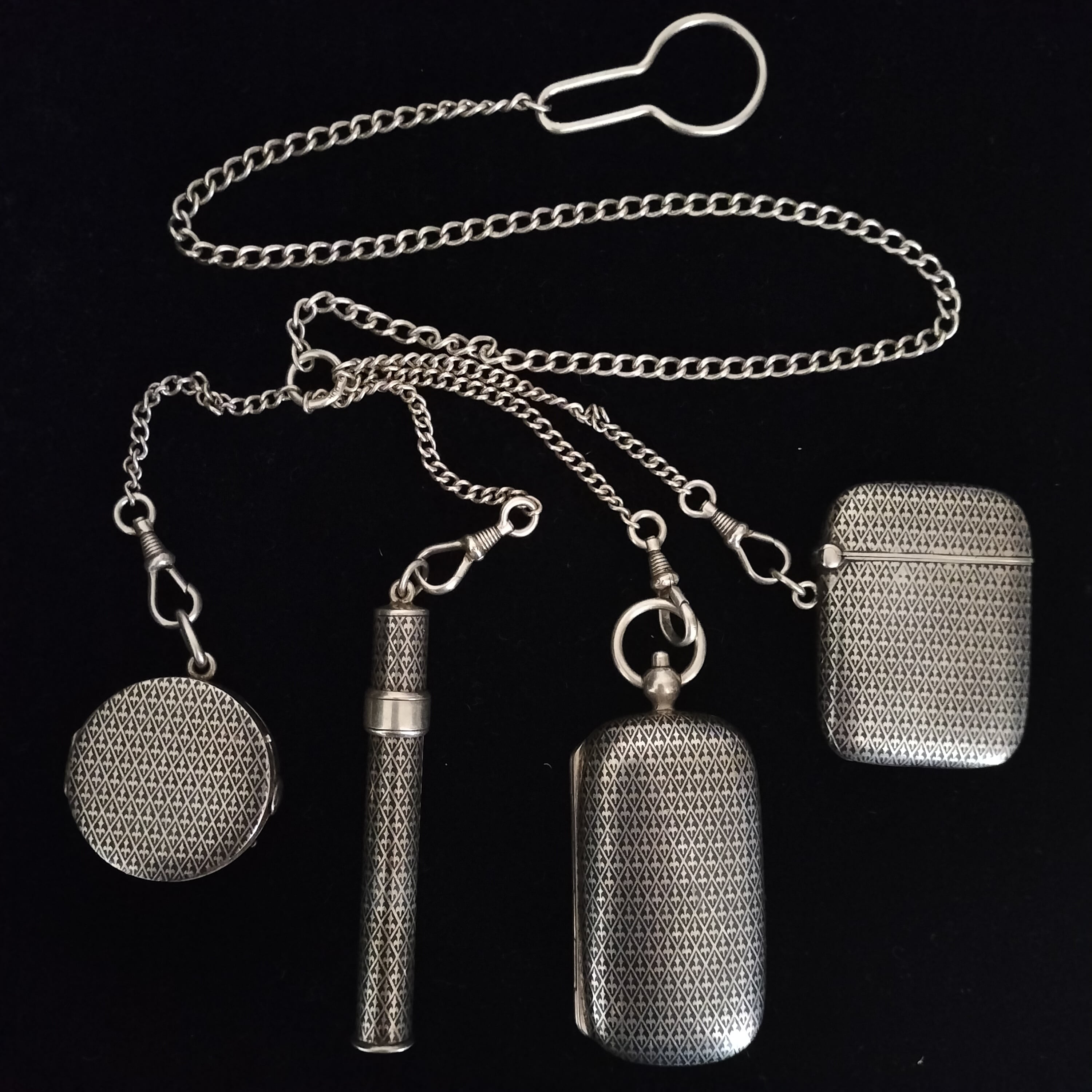 Antique RARE Men's Chatelaine Silver Niello | Antico