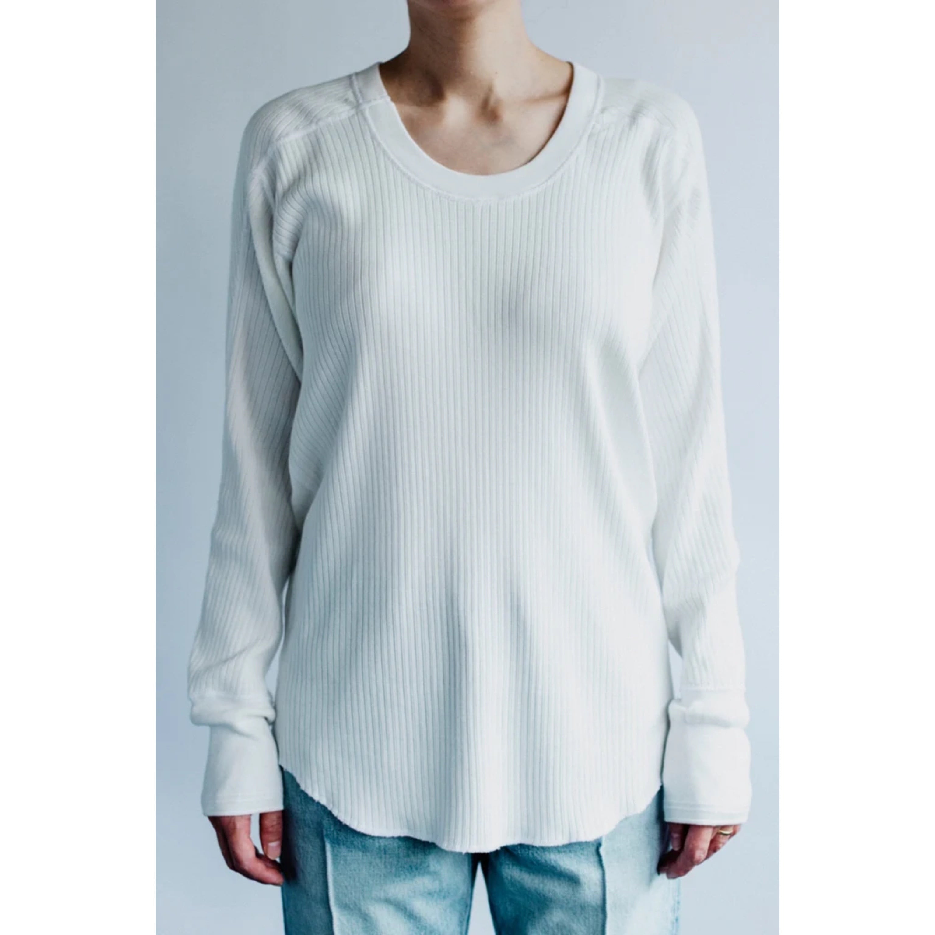 MEYAME │ OBLONG NECK RIB PULLOVER ( white, black) | robin ASO
