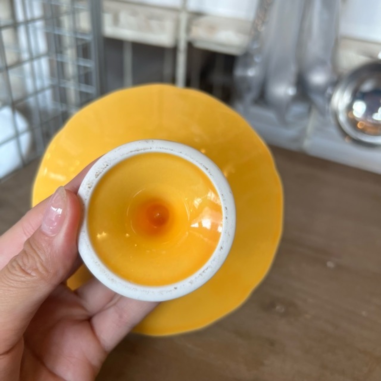 輪高台小鉢 イエロー　小鉢 料亭 食器　モダン　イエロー　黄色　ギフト　プレゼント