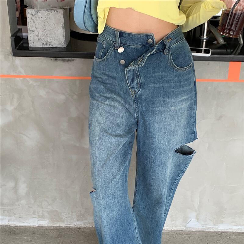 ウエストリッピングジーンズレディース初秋ルックシンストレートルーズワイドレッグモップパンツ2020新作薄パンツ ブラックストロベリース58258401540