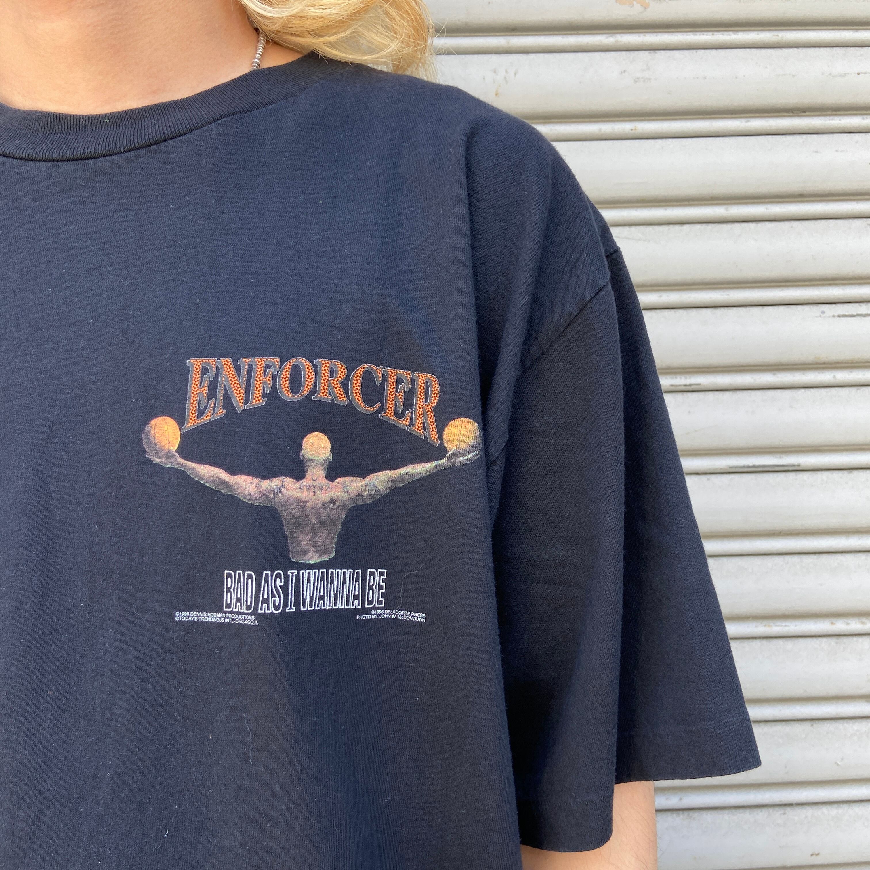 90s ☆ USA製 デニスロッドマン プリント Tシャツ ブラック M アメカジ ストリート 古着 NBA レジェンド プレーヤー コレクション■EA239 NBA デニス・ロッドマン Tシャツ 【現地買付】Star Glove Oversized T