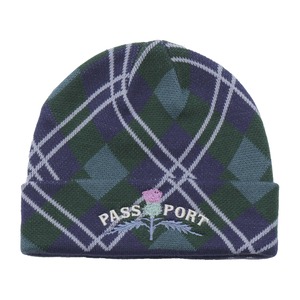 PASS PORT / THISTLE BEANIE GREEN TARTAN