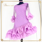 社交ダンス 衣装 ラテン ドレス ワンピース パーティ衣装 女性用 レディース オールシーズン パープル系 紫 Leirena レイリーナ フリル アシンメトリーデザイン チョーカー付き 舞台用 飾り付き 結婚式 余興 パフォーマンス 母の日 プレゼント フリル付き 高品質 ポリエステル製 シンプル かわいい おしゃれ ダンス発表会 メンズ レディース両用 動きやすい 着心地良い