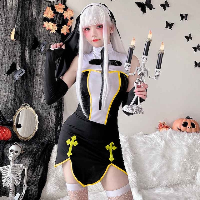 （3点セット）ハロウィン コスプレ 修道女 レディース コスチューム 学園祭 文化祭 M XL cosplay ワンピース77505506