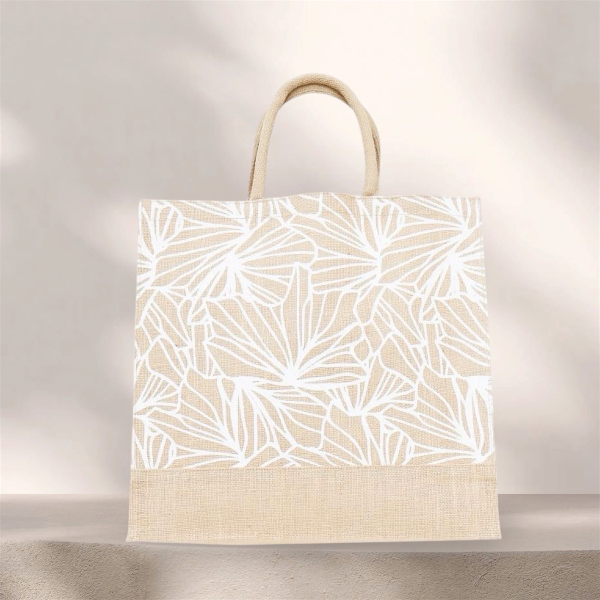 ハワイ ジュート トートバッグ ハイビスカス ホワイト レッスンバッグ フラ HAWAII 大容量 <白 Hibiscus>