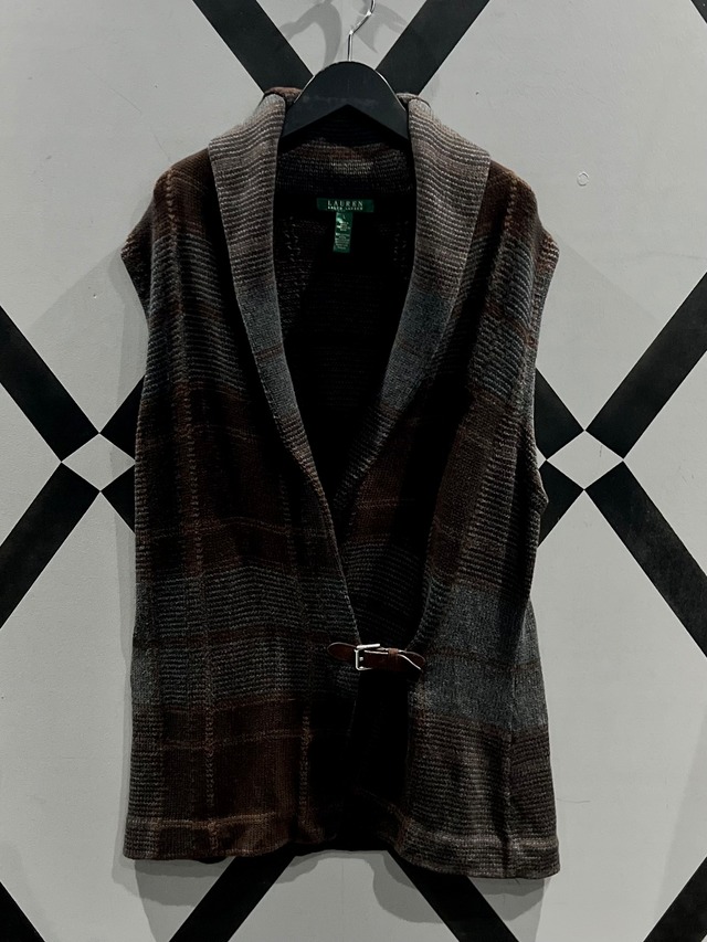 【X VINTAGE】"LAUREN" Belt Design Vintage Check Pattern Knit Vest