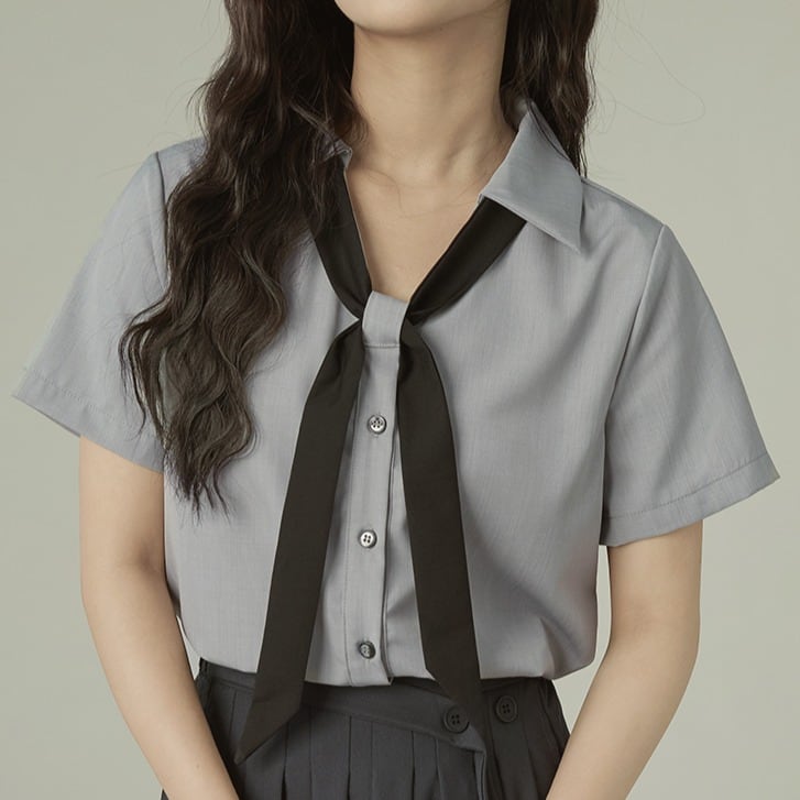 ボウタイデザイン ハーフスリーブブラウス 00108