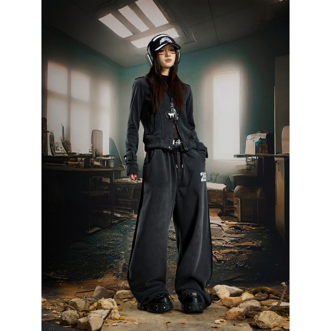 ストリート  フェイクレイヤード スウェットパンツ P370