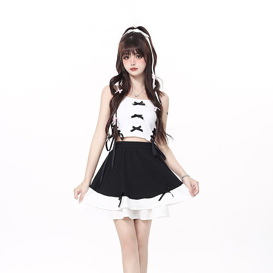 サブカル 服 地雷系 通販 CRAZYGIRL ミニスカ レイヤード リボン ロリータ ソフトロリータ かわいい