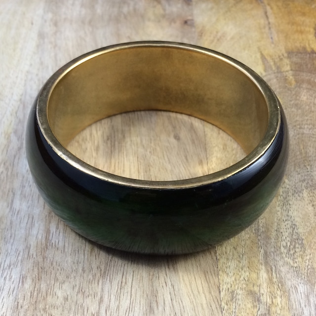 ダークグリーン×ゴールド真鍮のバングル (k-1)