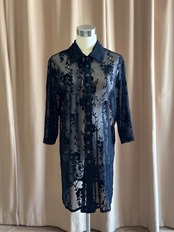 black floral lace sheer long shirt-5315-7