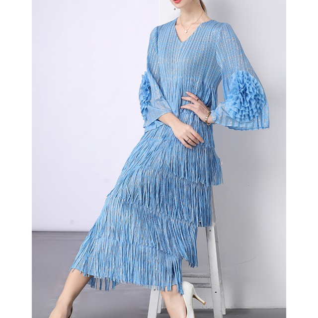 エアリープリーツフリンジワンピース L1772