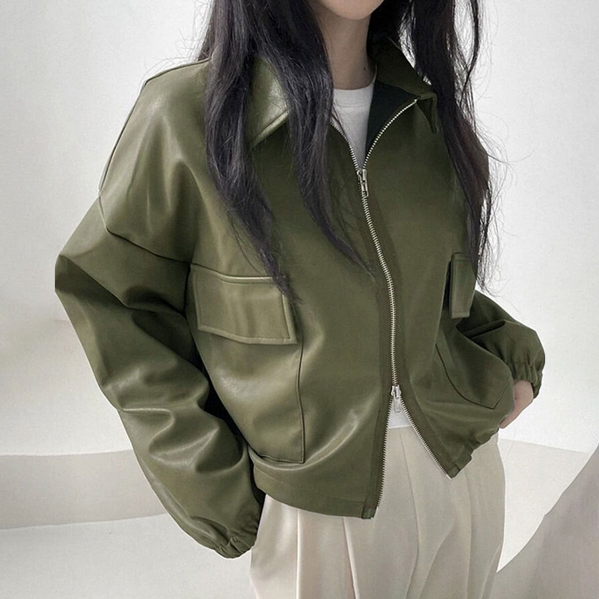 レザー ジャケット ライダース レディース 春秋冬 韓国 アウター 大人 カジュアル ストリート 原宿系 ダブルジップ PUレザー スタジャン ブルゾン ゆったり 体型カバー 大人可愛い 大人女子