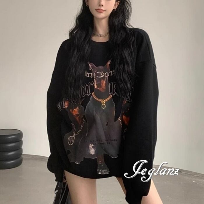 3色 スウェット 長袖 シャツ ドーベルマン 犬 ユニセックス 韓国 (MD809)γα