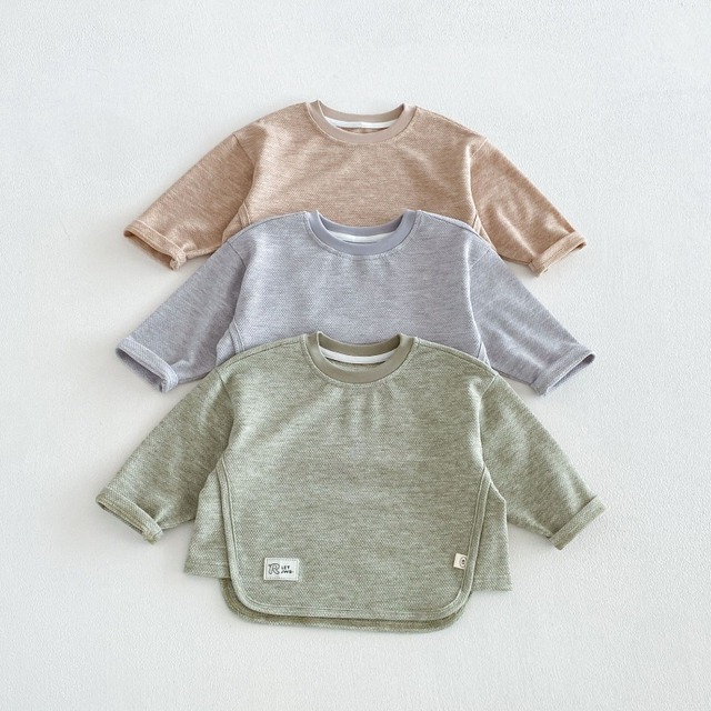 【80-130】秋ワッペン付きゆったりTシャツ 男の子 キッズ 無地