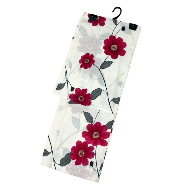 浴衣ジェンヌ 浴衣 単品 ゆかた レディース浴衣 オフホワイトに赤