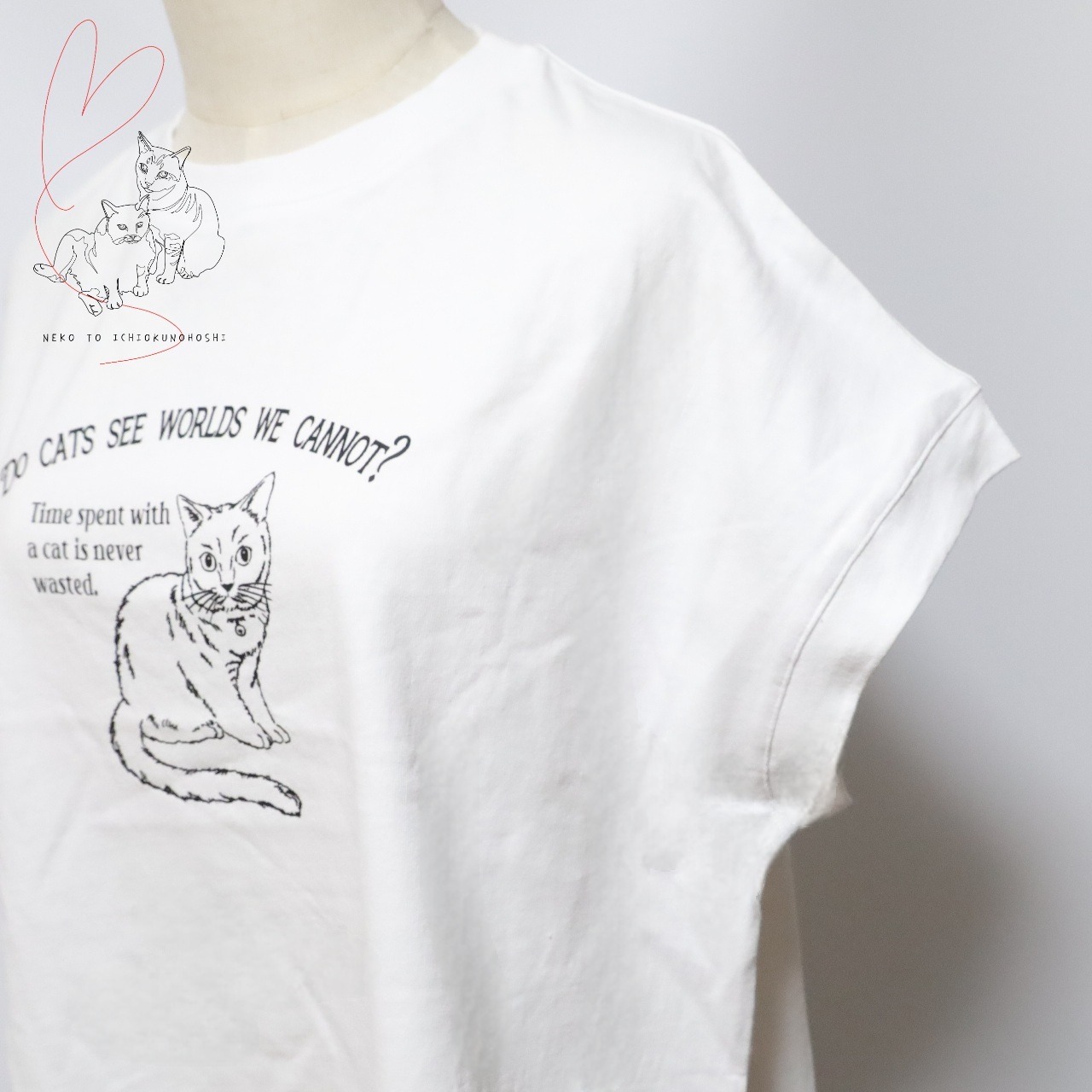 シンプルでカッコイイ　猫のプリントTシャツ【チャコール/ホワイト】
