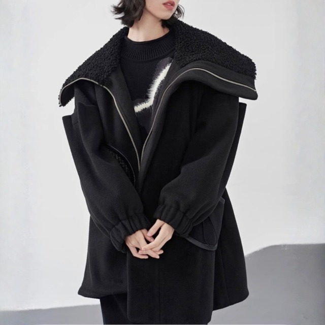 Boa collar asymmetrical coat C1620
