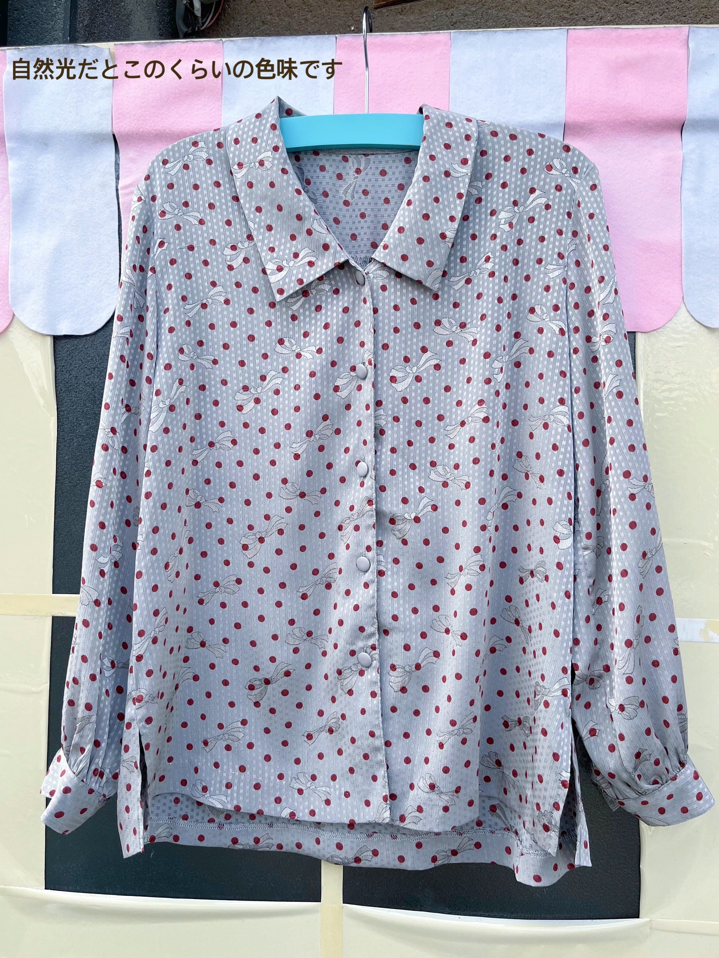 silver ribbon dot blouse