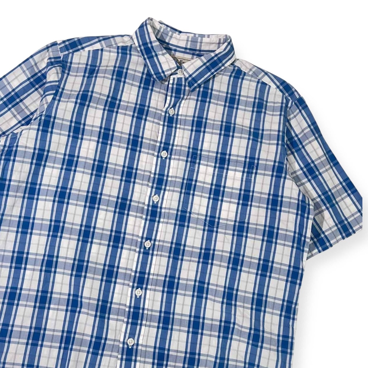00s L.L.Bean エルエルビーン チェック 半袖シャツ M-REG/ブルー系 メンズ オールド
